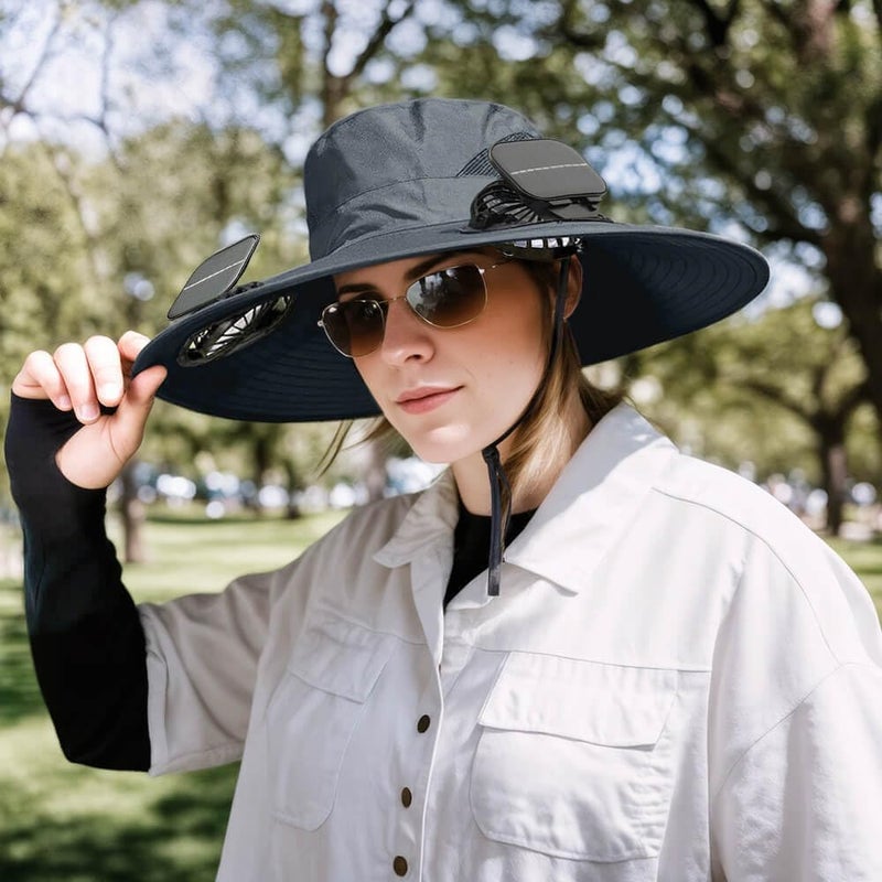 inkArts Solar Powered Fan Hat for Men Women Wide Brim Hat with 2 Fans UPF 50+ Outdoor Fishing Beach Sun Hat - Image 3